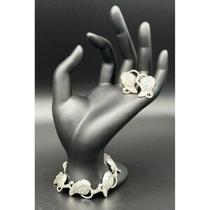 Vintage Danecraft Sterling Silver Leaf Design Bracelet and Earrings Set‎